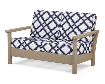 POLYWOOD® Harbour Deep Seating Loveseat in Vintage Sahara / Trellis Navy