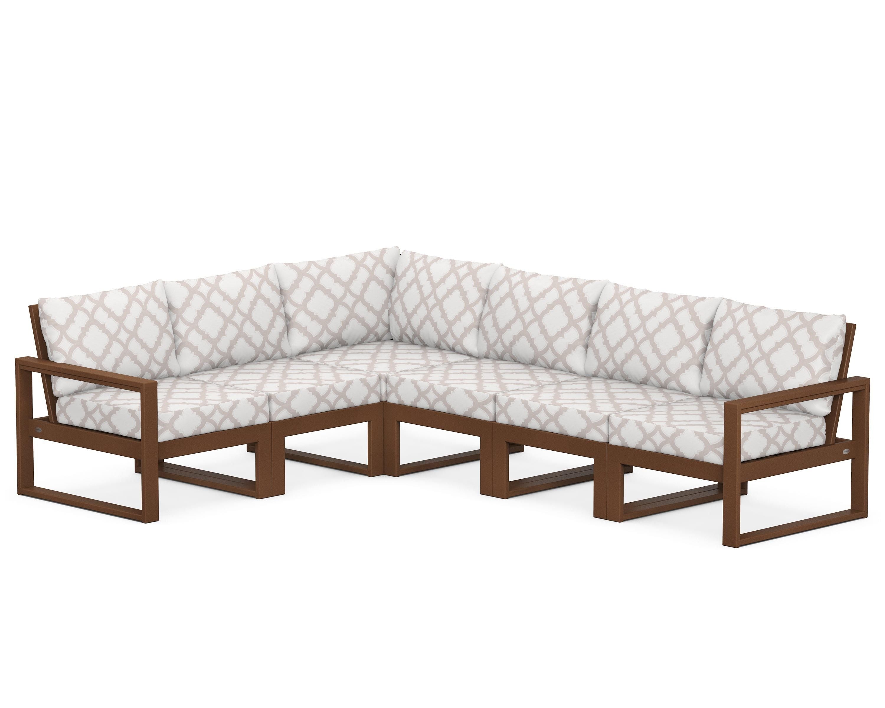 POLYWOOD® EDGE 6-Piece Modular Deep Seating Set in Teak / Trellis Dune Burlap
