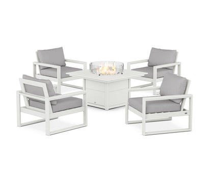 POLYWOOD® EDGE Sectional 5-Piece Deep Seating Set with Fire Pit Table in Vintage White / Granite