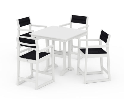 POLYWOOD® EDGE Sling Arm Chair 5-Piece Farmhouse Counter Set with Trestle Legs in White / Black Sling