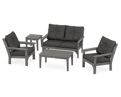 POLYWOOD® Vineyard 5-Piece Deep Seating Set in Slate Grey / Spectrum Carbon