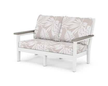 POLYWOOD® Chippendale Deep Seating Loveseat in White / Driftwood / Leaf Dune Burlap