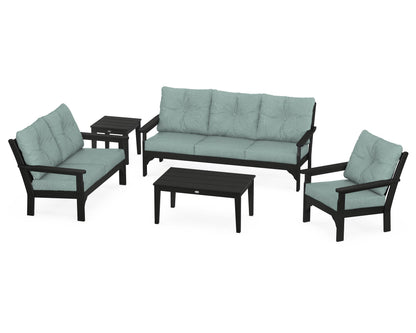 POLYWOOD® Vineyard 5 Piece Deep Seating Set in Black / Glacier Spa