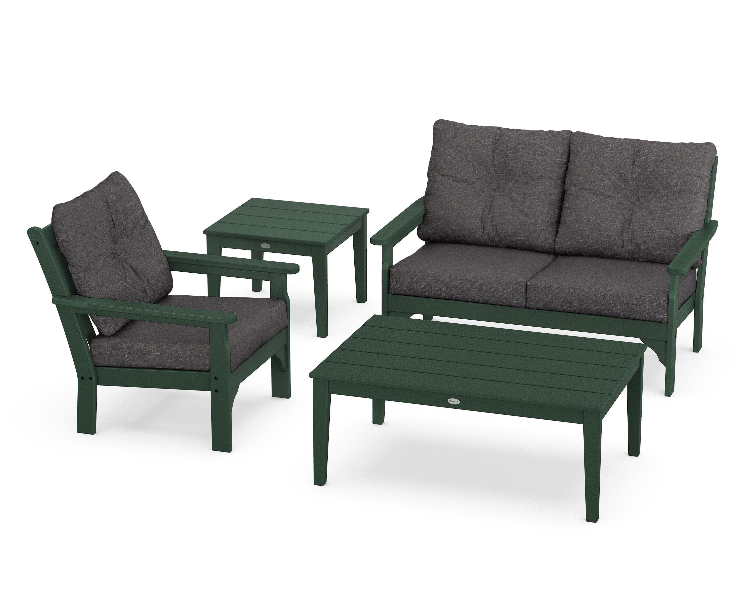 POLYWOOD® Vineyard 4-Piece Deep Seating Set in Green / Ash Charcoal