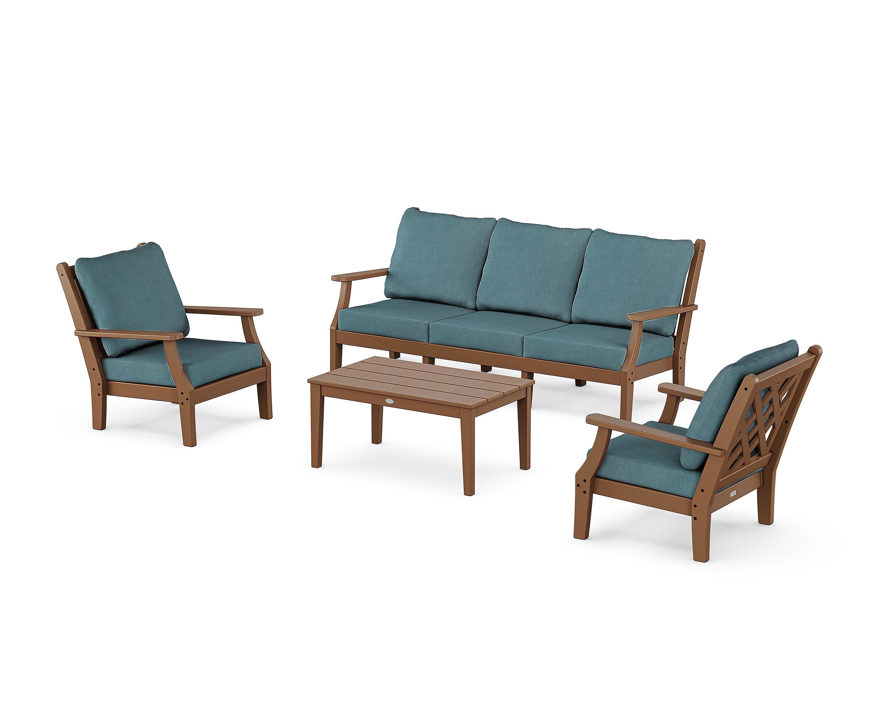 Country Living Wovendale 4-Piece Deep Seating Set with Sofa in Teak / Ocean Teal