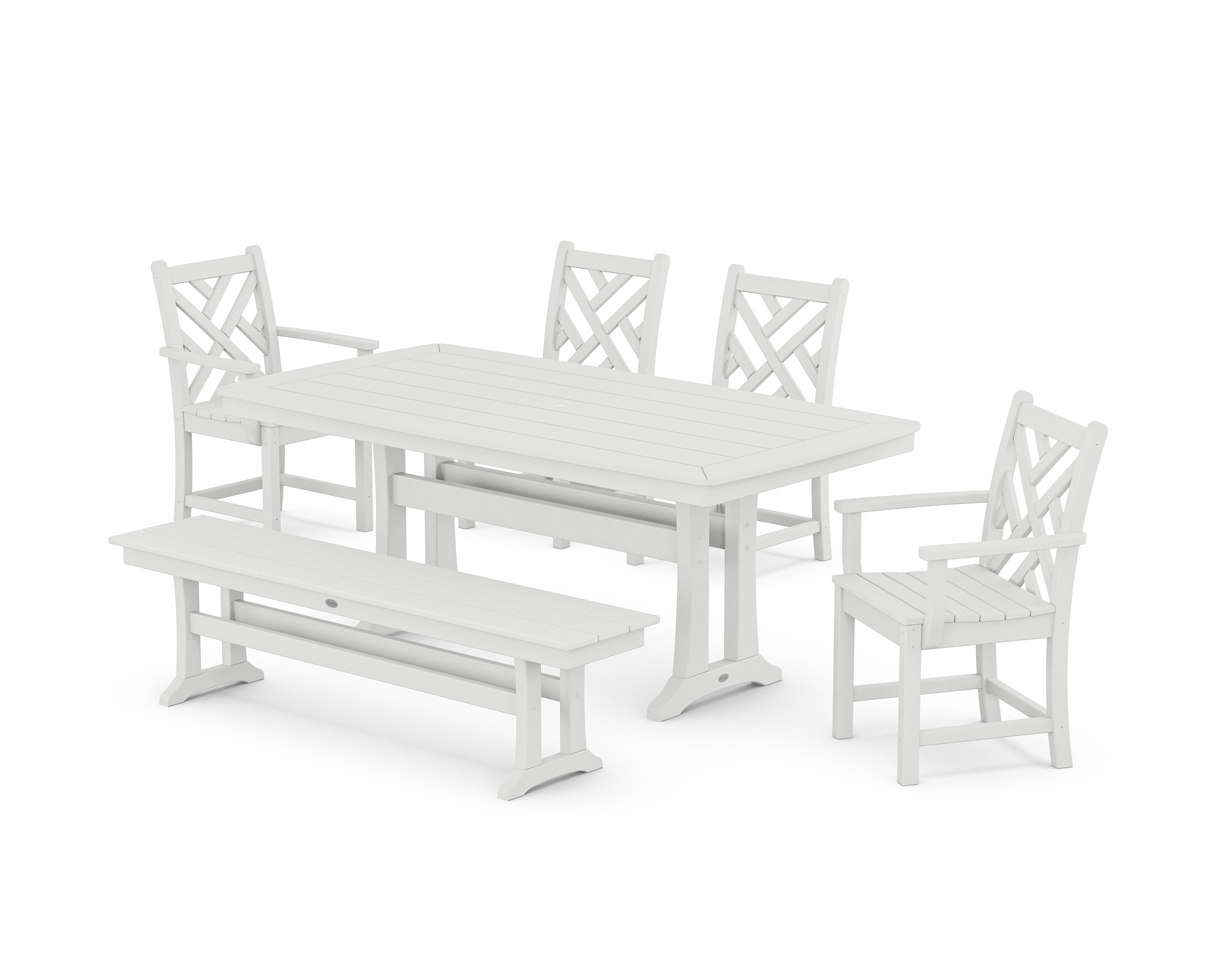 POLYWOOD® Chippendale 6-Piece Dining Set with Trestle Legs in White