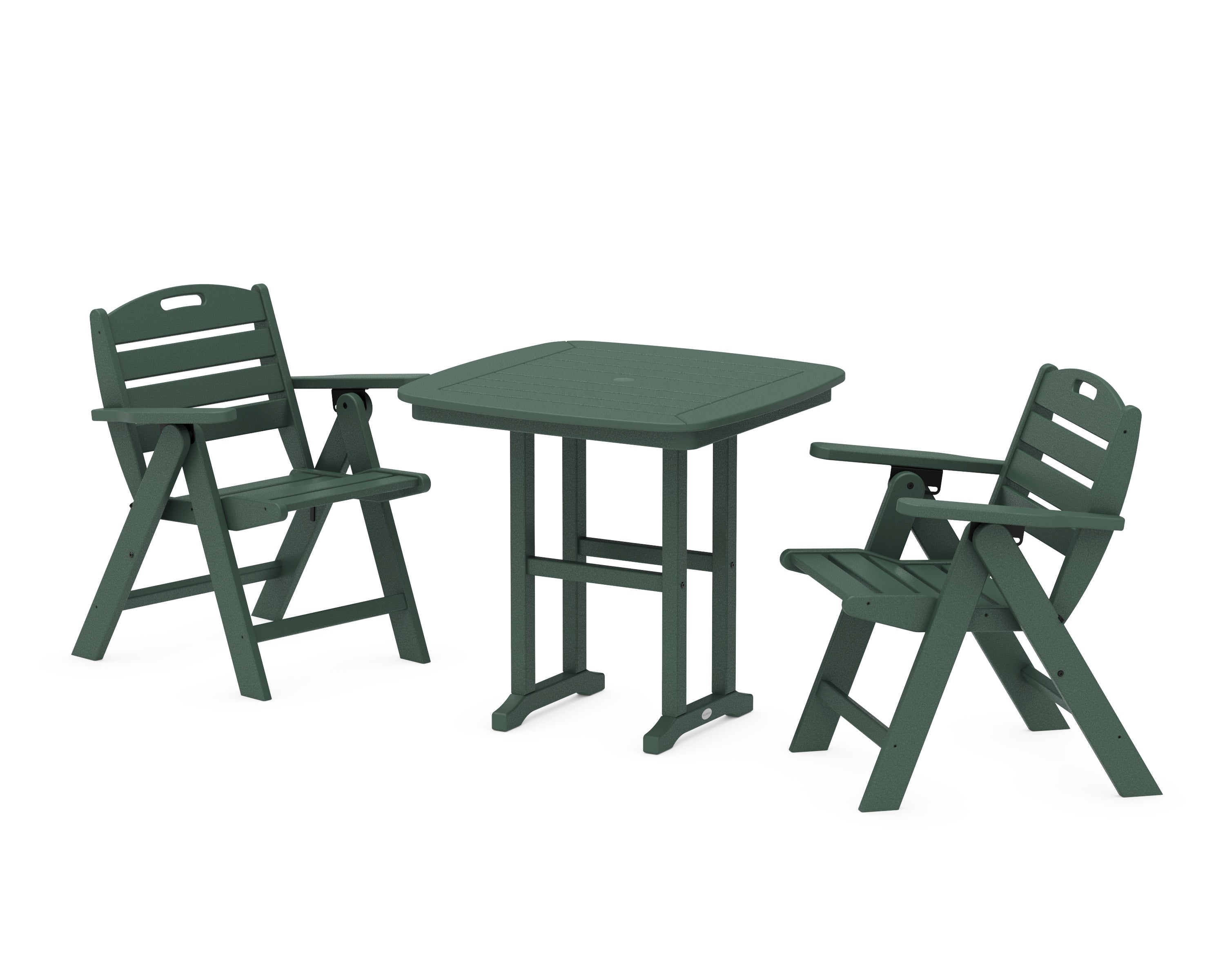 POLYWOOD® Nautical Folding Lowback Chair 3-Piece Dining Set in Green
