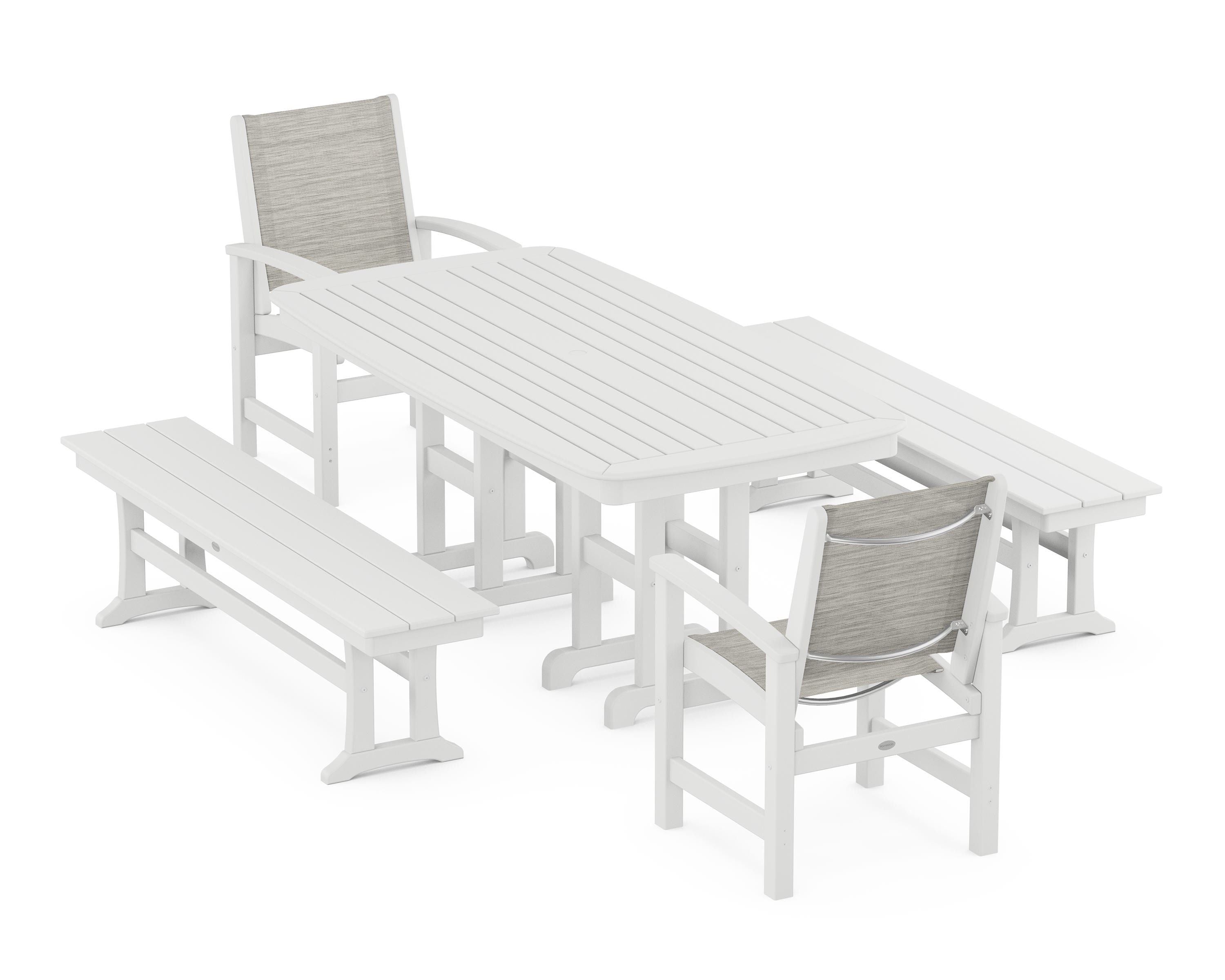 POLYWOOD® Coastal 5-Piece Dining Set in White / Birch Sling