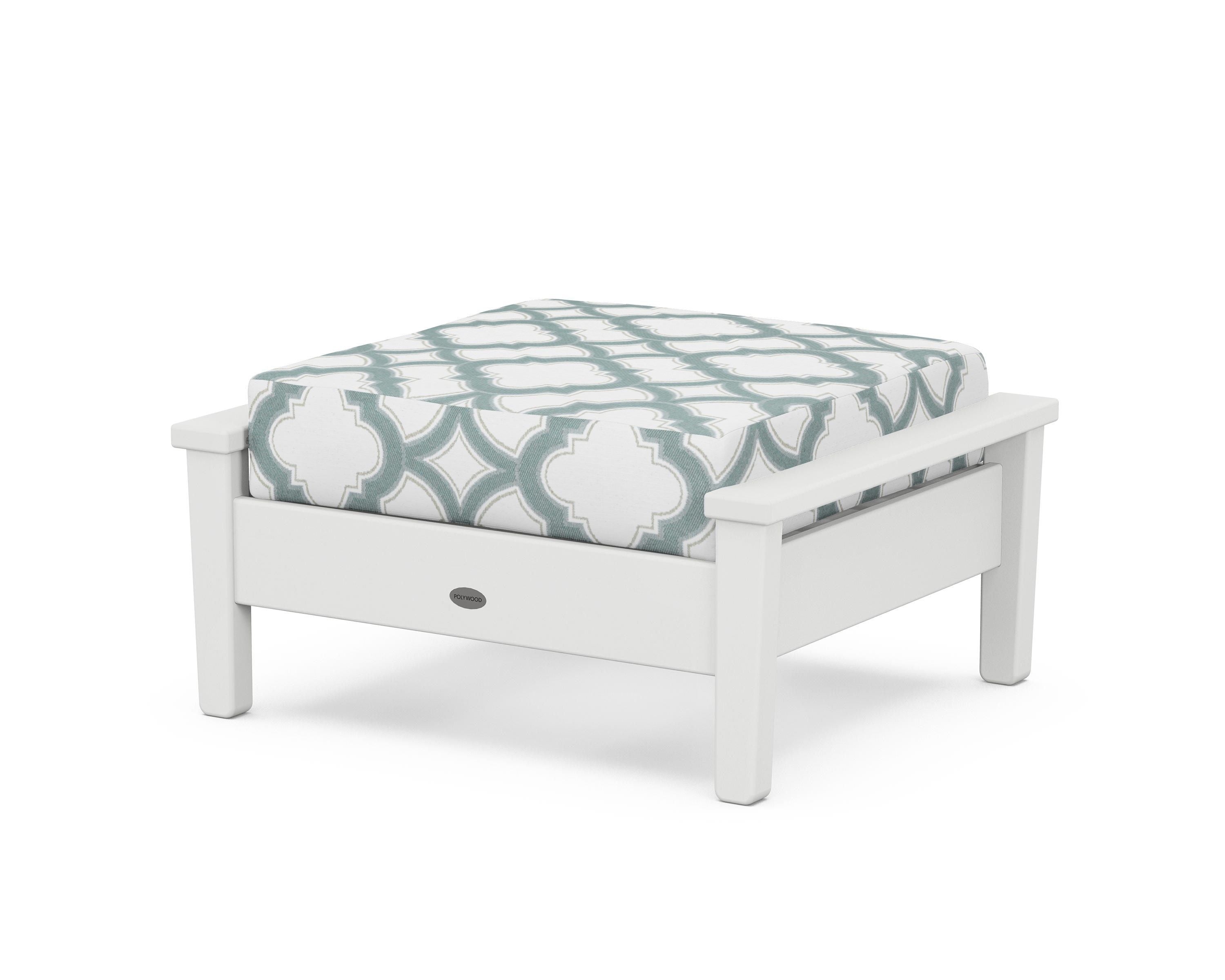 POLYWOOD® Prescott Deep Seating Ottoman in White / Trellis Glacier Spa