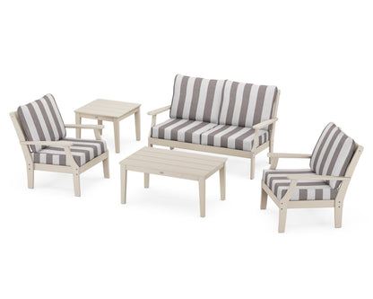 POLYWOOD® Braxton 5-Piece Deep Seating Set in Sand / Cabana Stripe Grey Mist