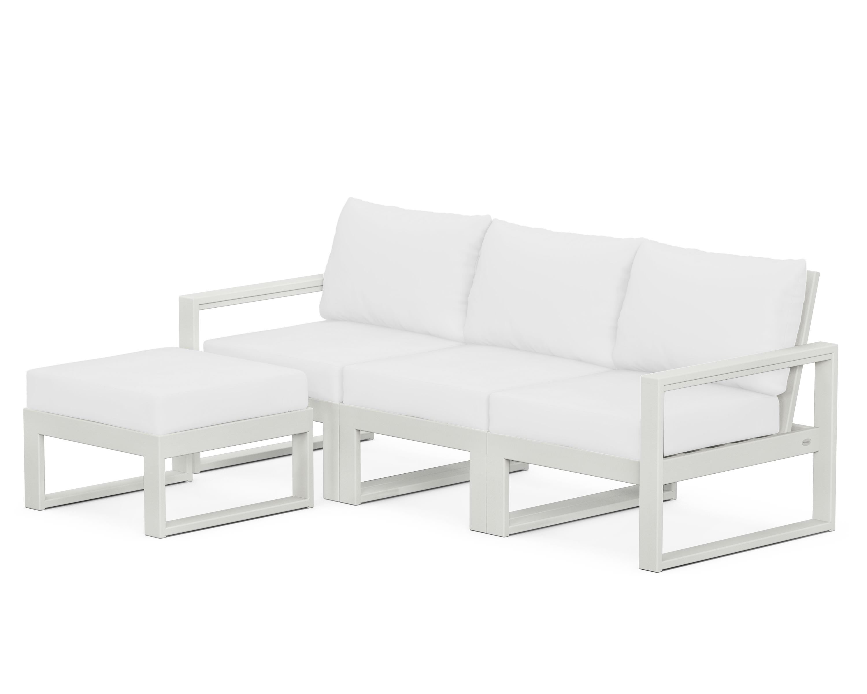 POLYWOOD® EDGE 4-Piece Modular Deep Seating Set with Ottoman in Vintage White / Natural