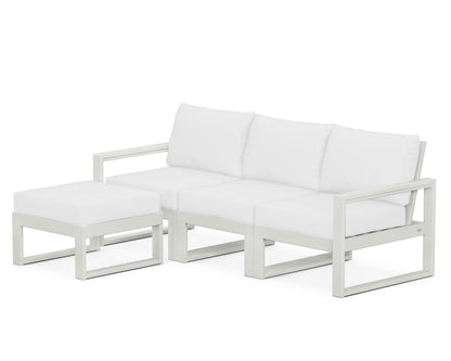 POLYWOOD® EDGE 4-Piece Modular Deep Seating Set with Ottoman in Vintage White / Natural