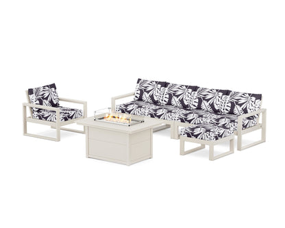 POLYWOOD® EDGE Sectional Lounge and Fire Pit Set in Sand / Leaf Navy