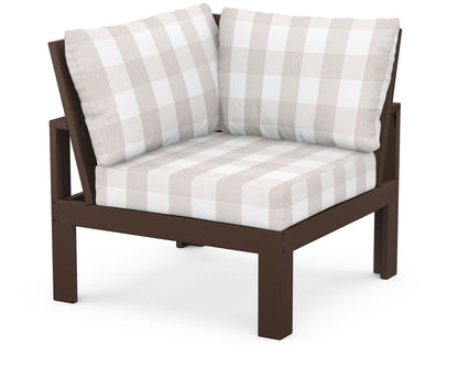 Unbranded Modular Corner Chair in Mahogany / Buffalo Plaid Dune Burlap