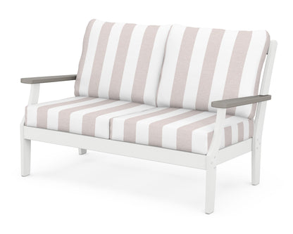 POLYWOOD® Braxton Deep Seating Loveseat in White / Driftwood / Cabana Stripe Dune Burlap