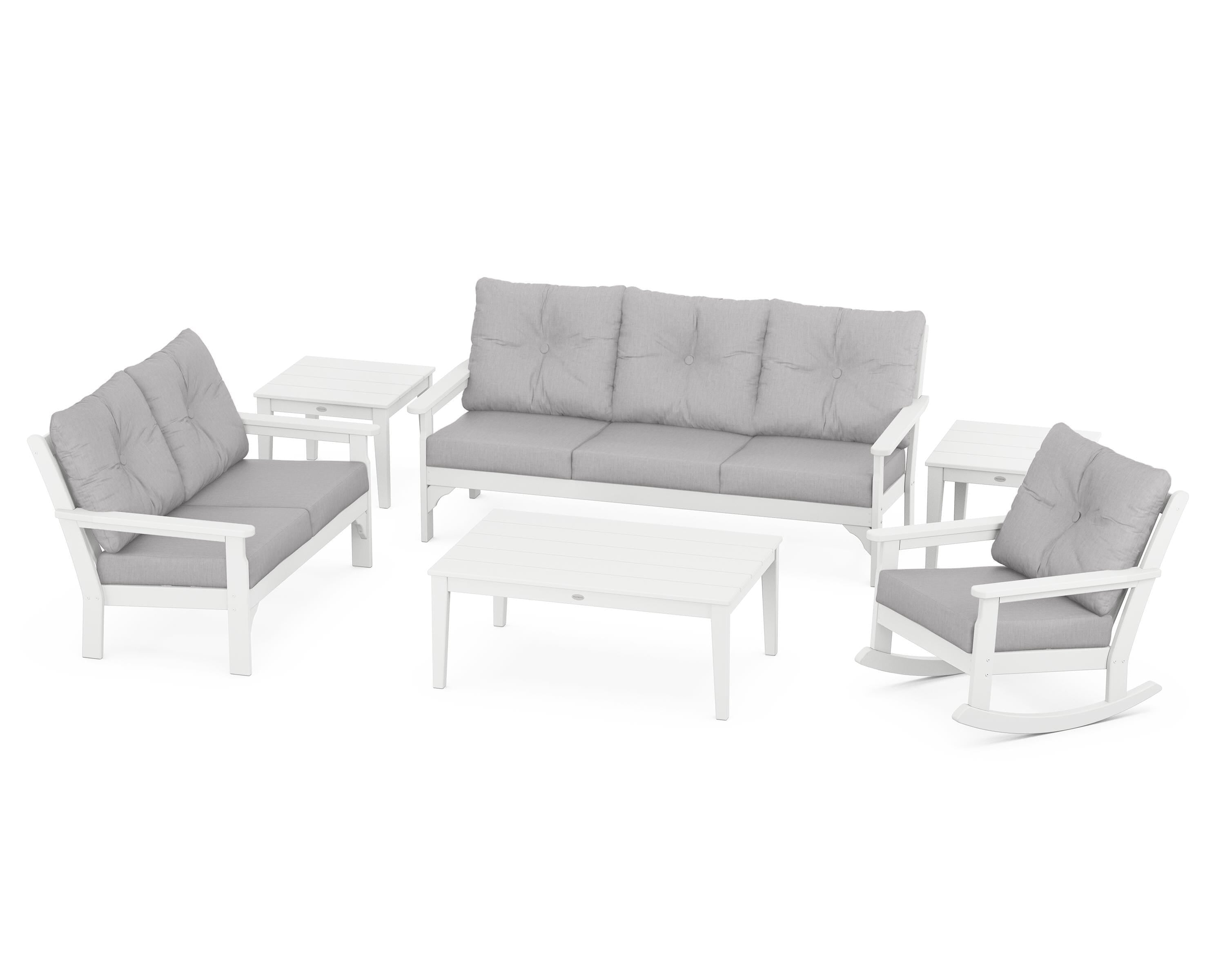 POLYWOOD® Vineyard 6-Piece Deep Seating Set in White / Granite