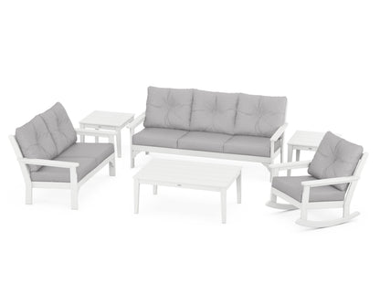 POLYWOOD® Vineyard 6-Piece Deep Seating Set in White / Granite