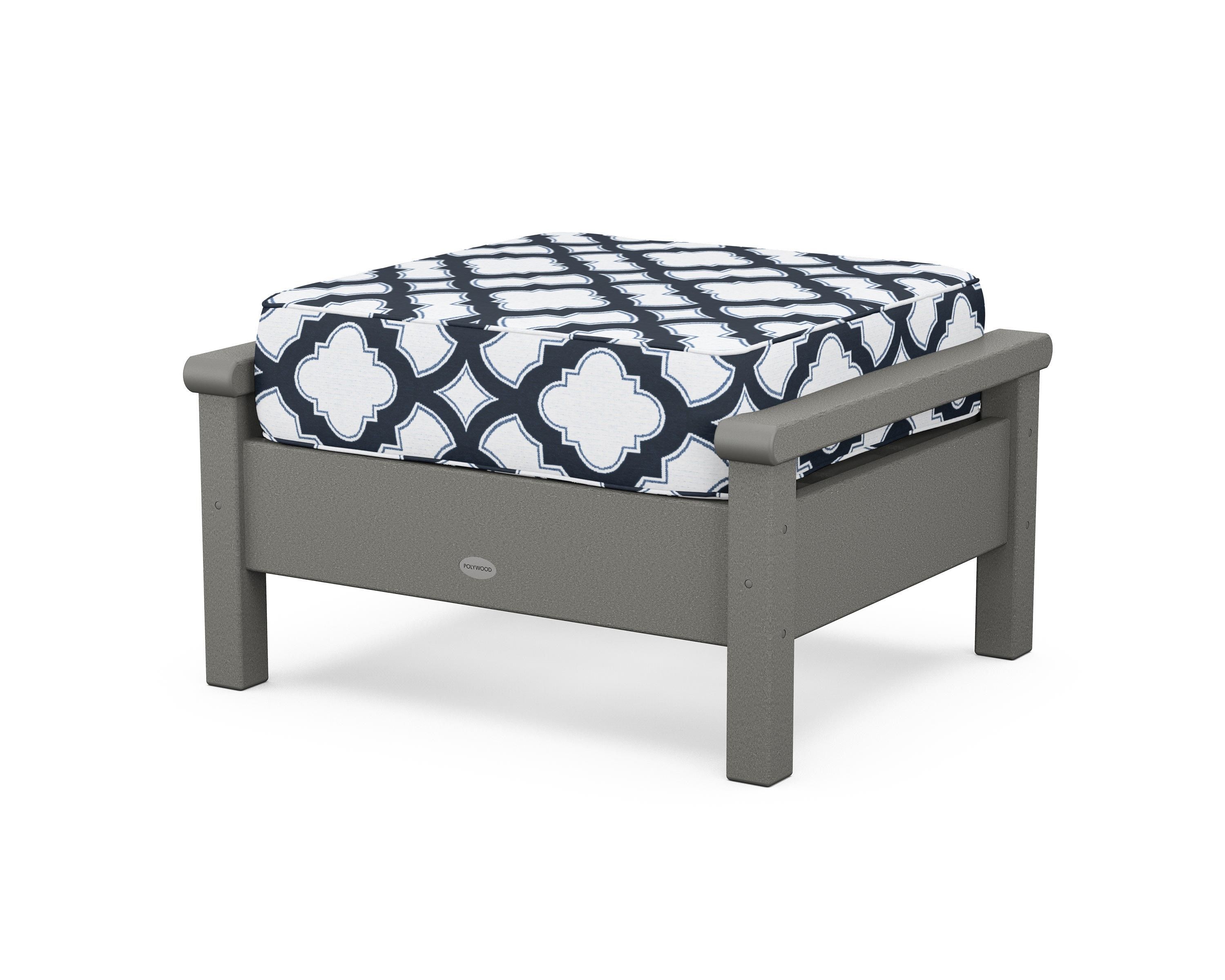 POLYWOOD® Harbour Deep Seating Ottoman in Slate Grey / Trellis Marine Indigo