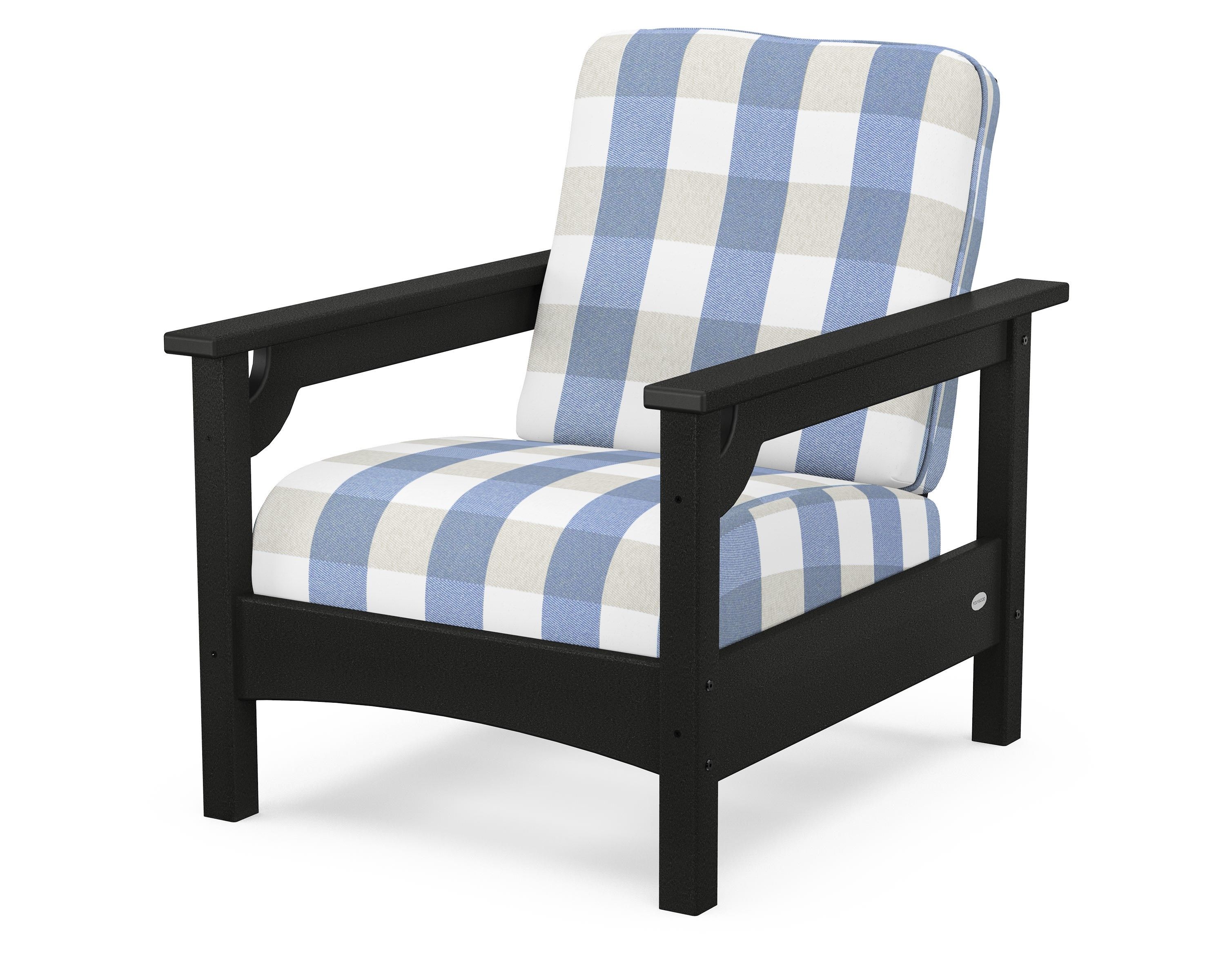 POLYWOOD® Club Chair in Black / Buffalo Plaid Sky Blue