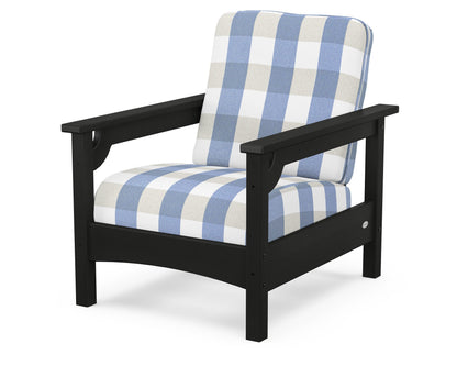 POLYWOOD® Club Chair in Black / Buffalo Plaid Sky Blue
