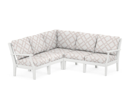 POLYWOOD® Braxton Modular 5-Piece Deep Seating Set in White / Trellis Dune Burlap