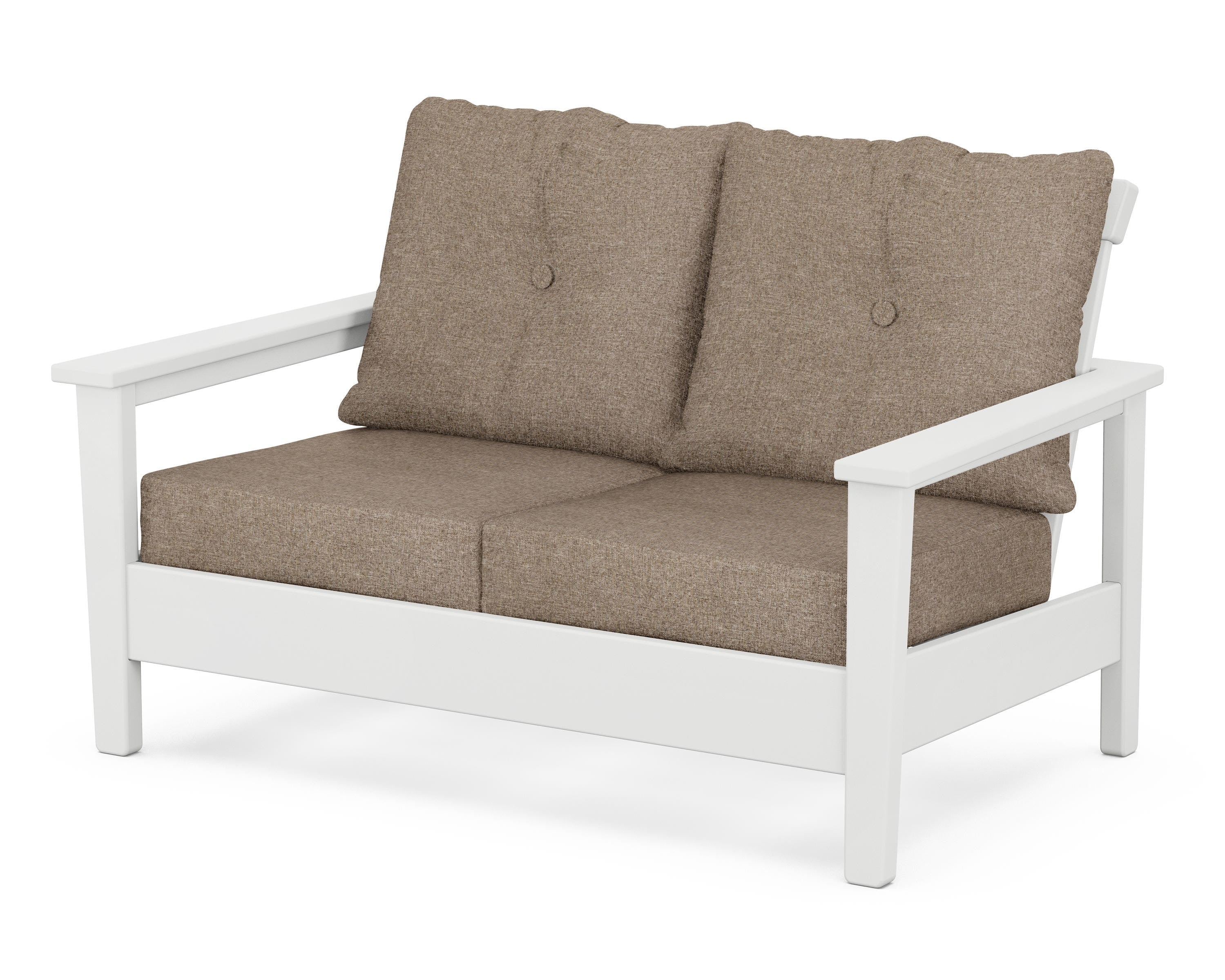 POLYWOOD® Prescott Deep Seating Loveseat in White / Spiced Burlap