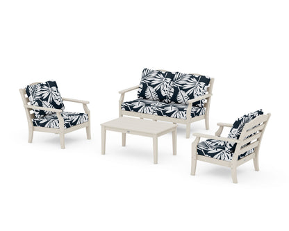 Draper James™ by  POLYWOOD® Savannah 4-Piece Deep Seating Set with Loveseat in Sand / Leaf Marine Indigo