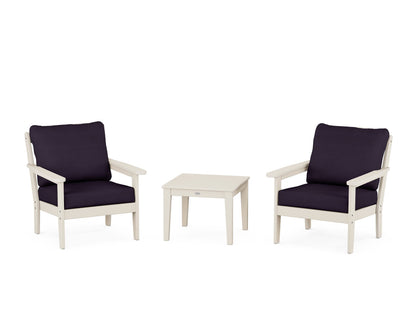 Country Living Cottage 3-Piece Deep Seating Set in Sand / Navy Linen