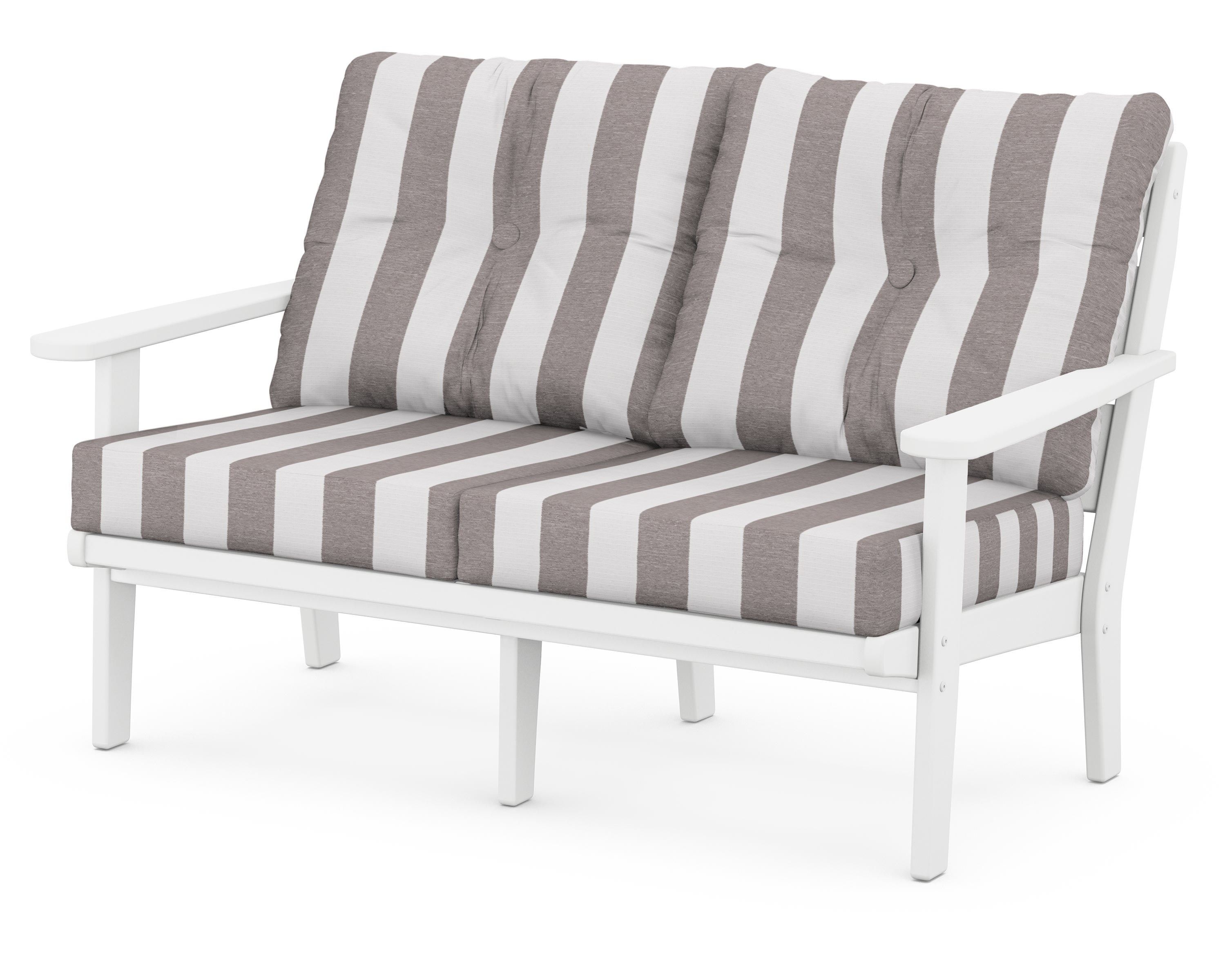 POLYWOOD® Lakeside Deep Seating Loveseat in White / Cabana Stripe Grey Mist