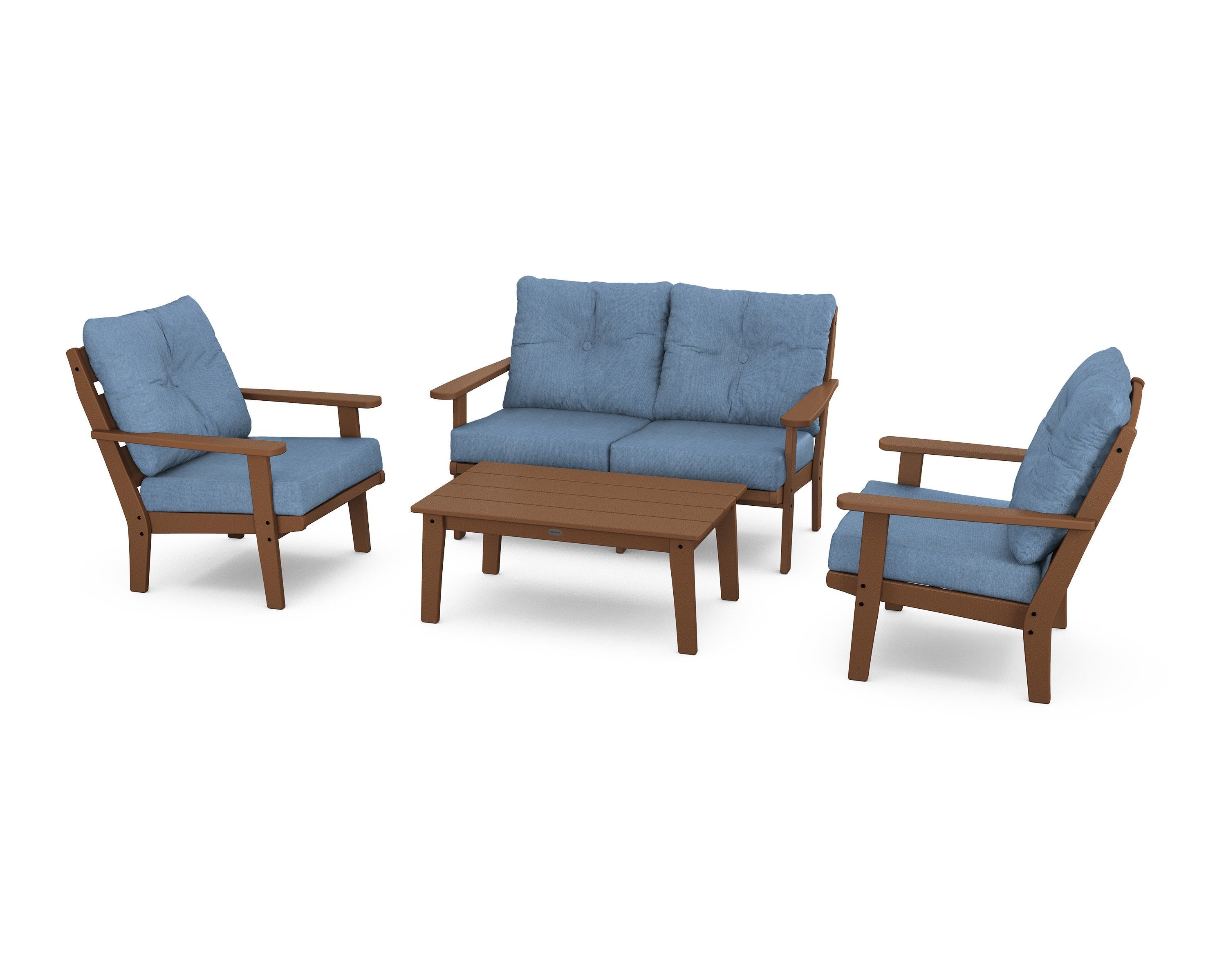POLYWOOD® Lakeside 4-Piece Deep Seating Set in Teak / Sky Blue