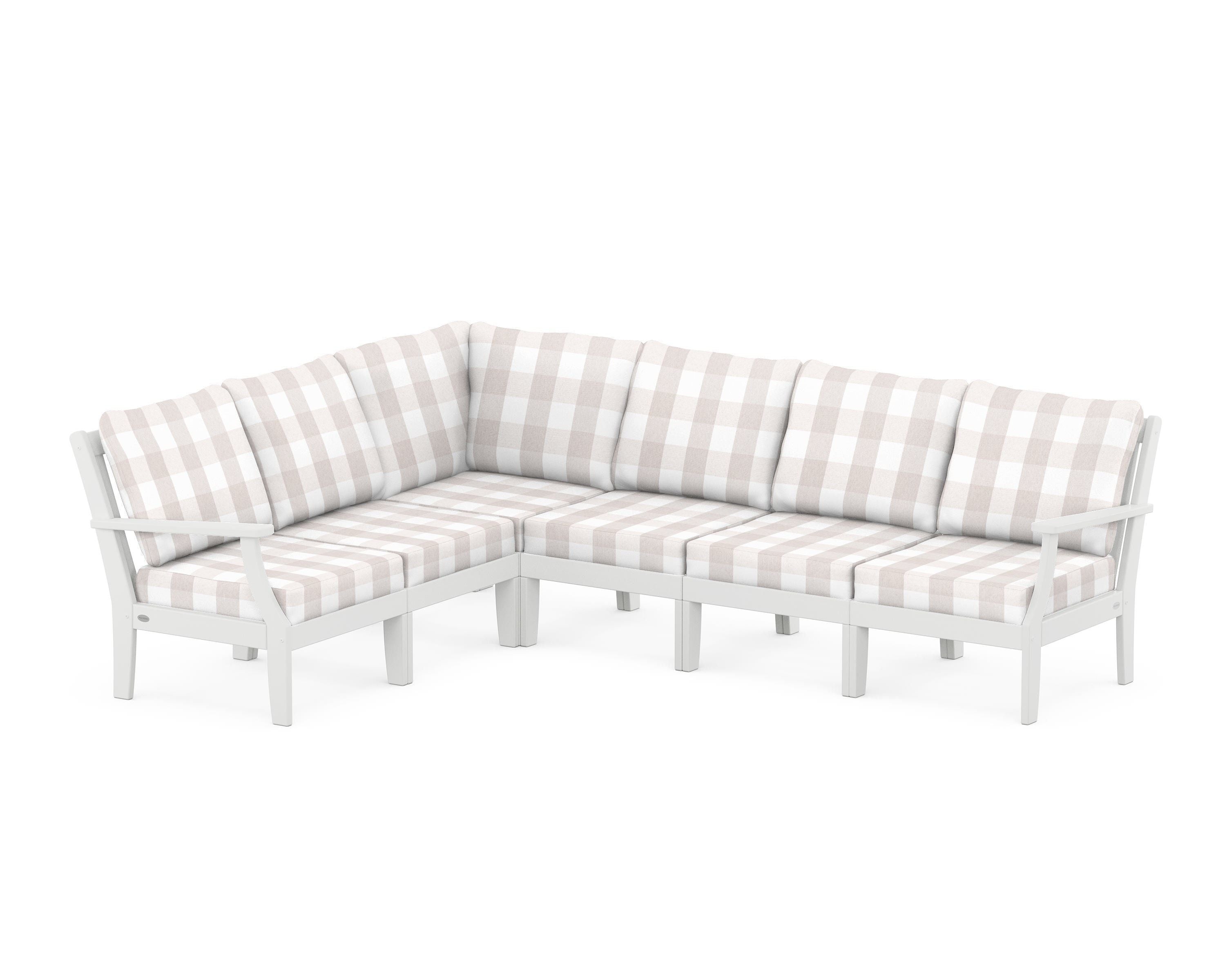 POLYWOOD® Braxton Modular 6-Piece Deep Seating Set in White / Buffalo Plaid Dune Burlap