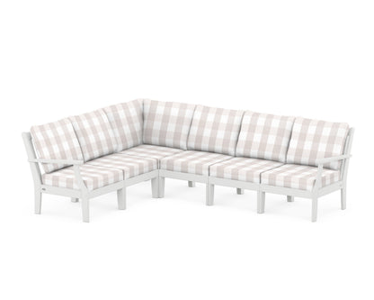 POLYWOOD® Braxton Modular 6-Piece Deep Seating Set in White / Buffalo Plaid Dune Burlap