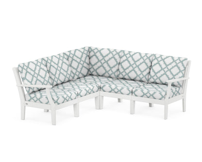 POLYWOOD® Braxton Modular 5-Piece Deep Seating Set in White / Trellis Glacier Spa
