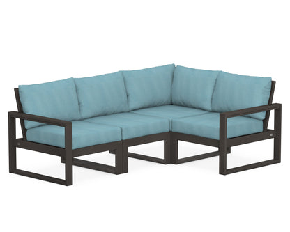 POLYWOOD® EDGE 4-Piece Modular Deep Seating Set in Vintage Coffee / Lattice Sky Blue