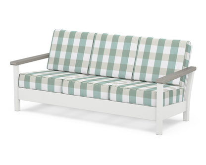 POLYWOOD® Harbour Deep Seating Sofa in White / Driftwood / Buffalo Plaid Glacier Spa