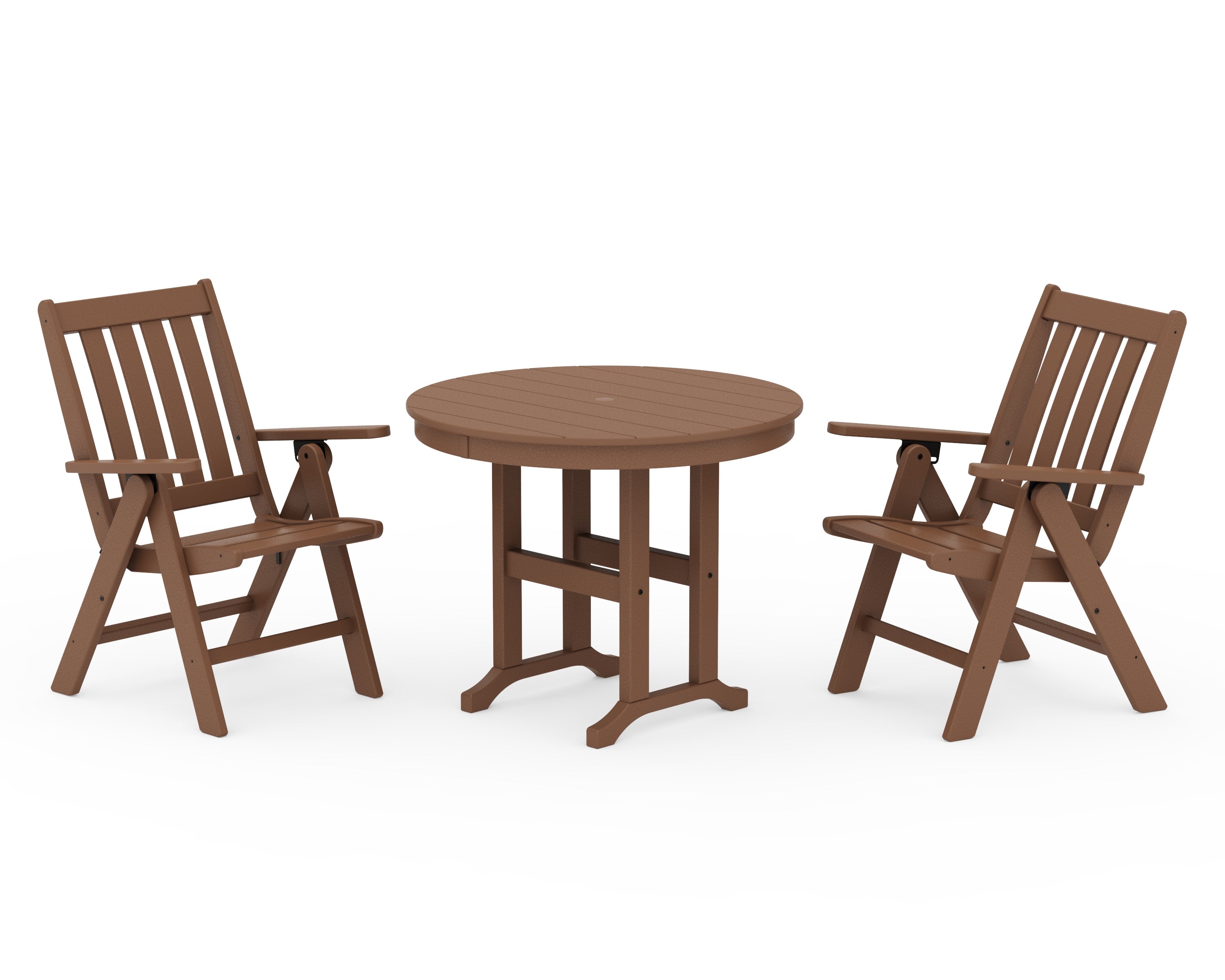 POLYWOOD® Vineyard Folding Chair 3-Piece Round Dining Set in Teak