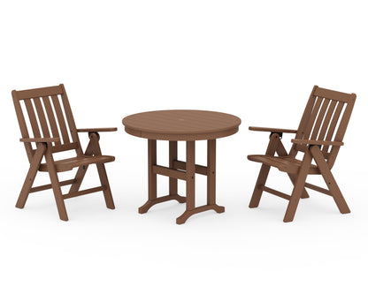 POLYWOOD® Vineyard Folding Chair 3-Piece Round Dining Set in Teak