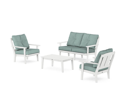 POLYWOOD® Mission 4-Piece Deep Seating Set with Loveseat in White / Glacier Spa