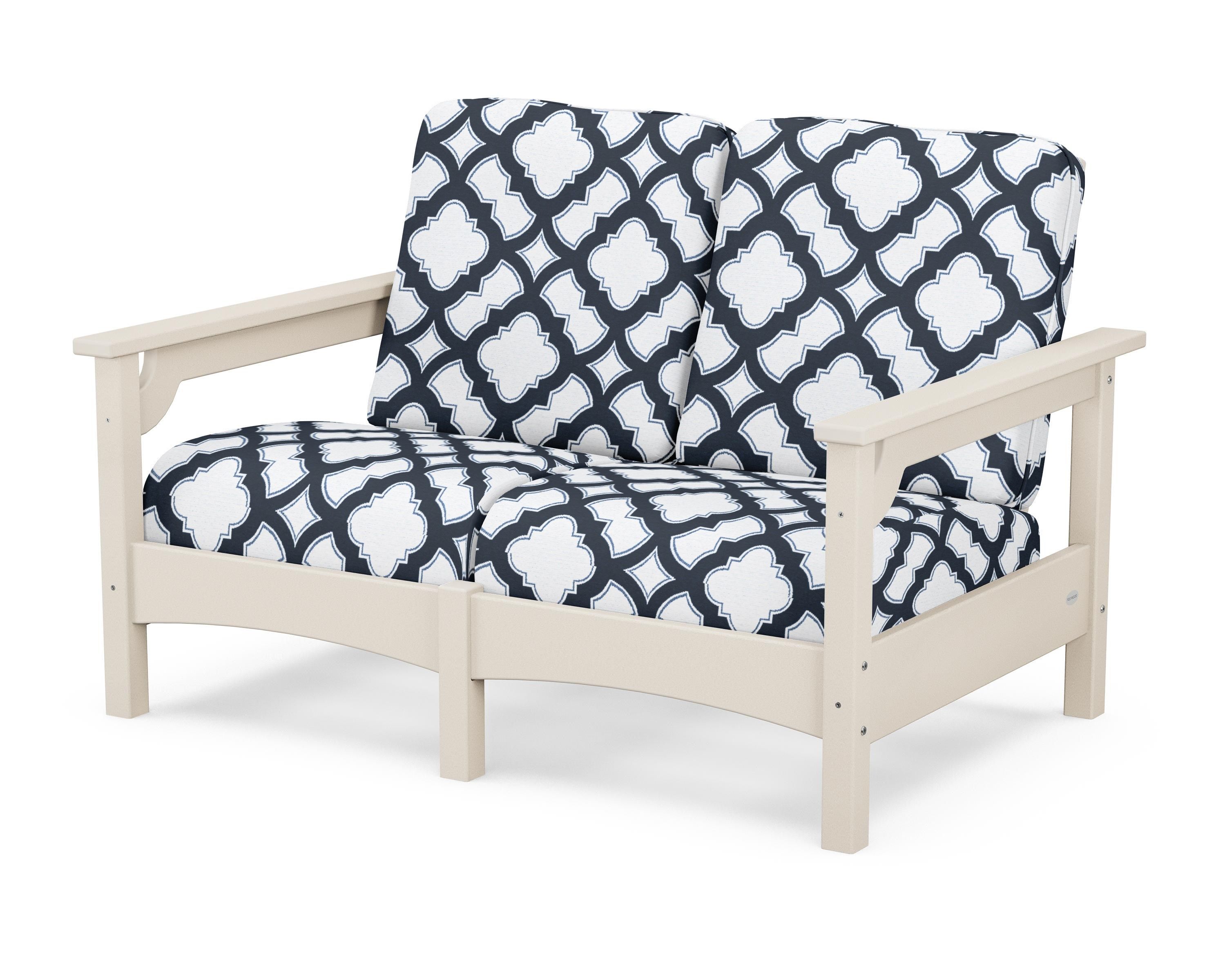 POLYWOOD® Club Loveseat in Sand / Trellis Marine Indigo