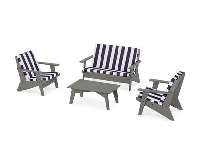 POLYWOOD® Riviera Modern Lounge 4-Piece Set in Slate Grey / Cabana Stripe Navy