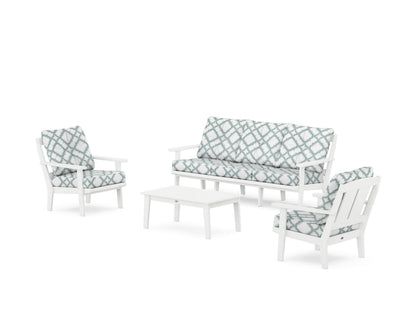 POLYWOOD® Mission 4-Piece Deep Seating Set with Sofa in White / Trellis Glacier Spa