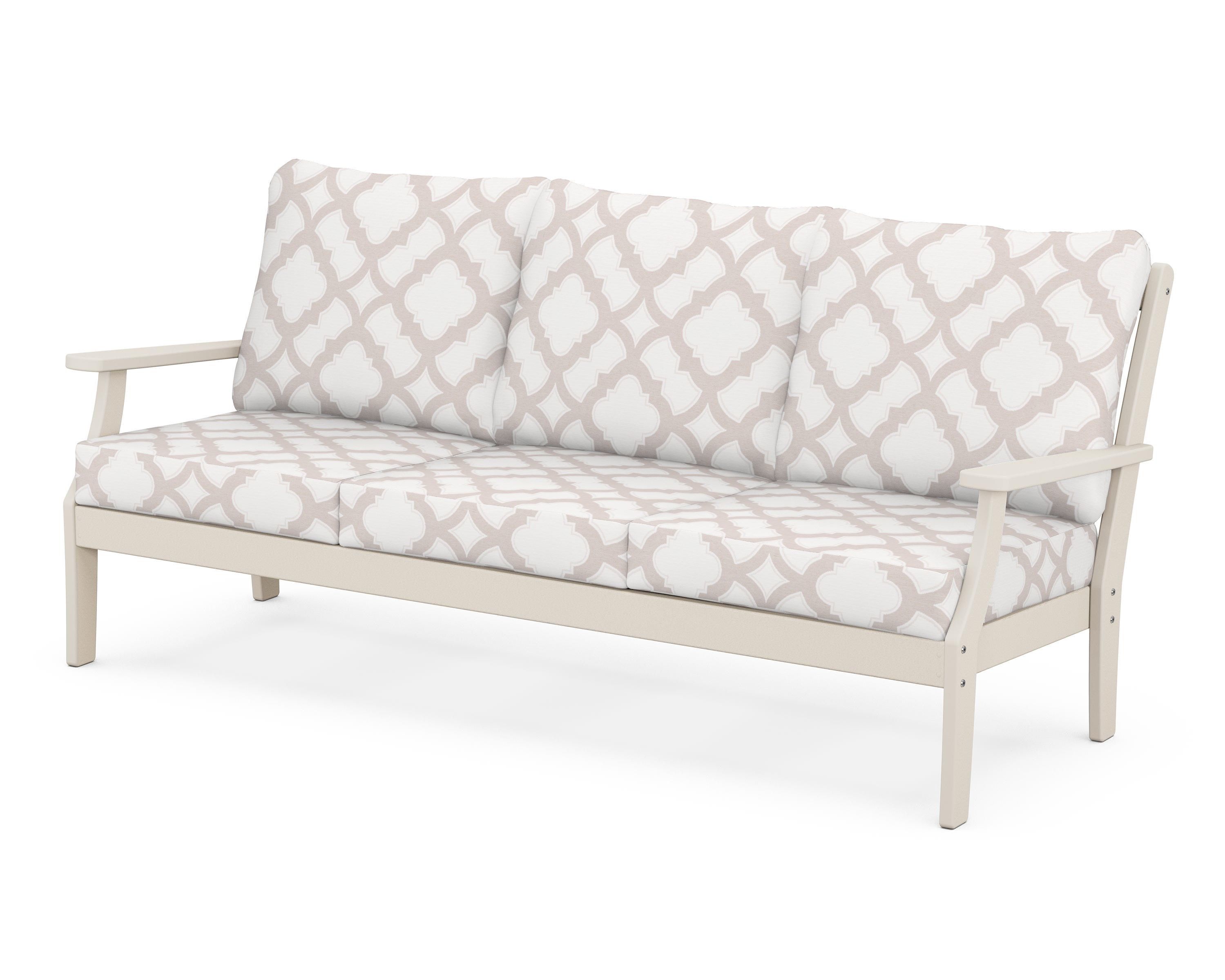 POLYWOOD® Braxton Deep Seating Sofa in Sand / Trellis Dune Burlap