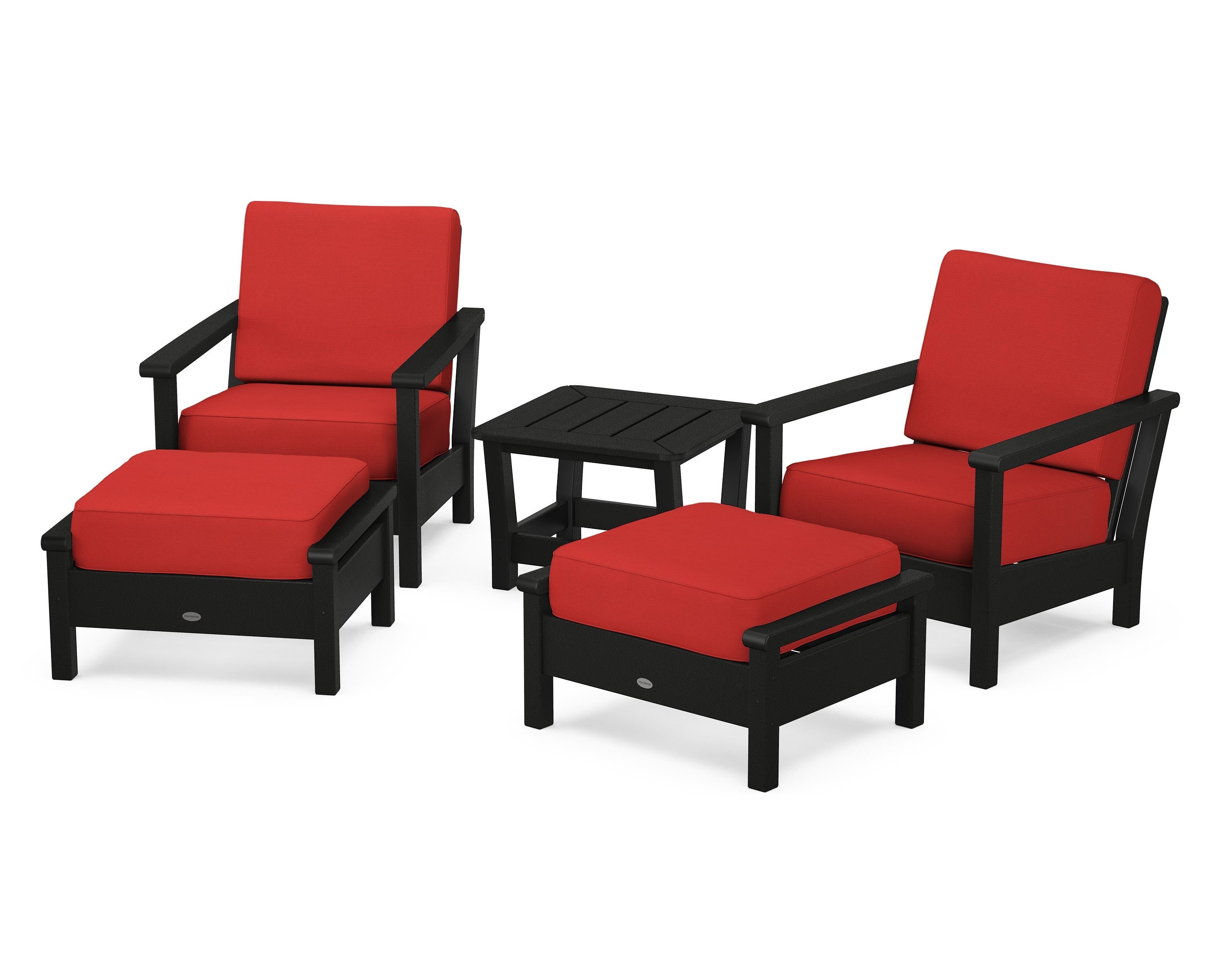 POLYWOOD® Harbour 5-Piece Deep Seating Chair Set in Black / Crimson Linen