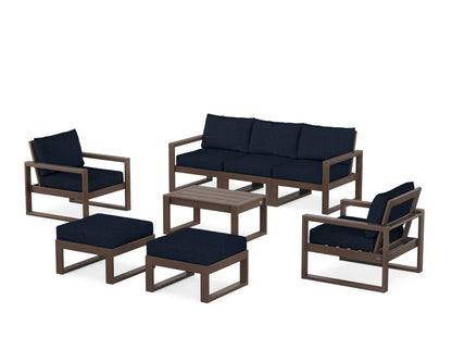 POLYWOOD® EDGE Sectional 8-Piece Lounge Sofa Set in Mahogany / Marine Indigo