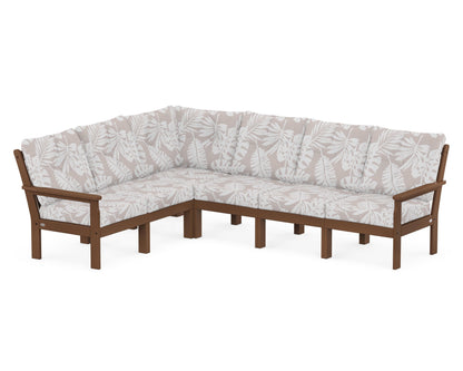 POLYWOOD® Vineyard 6-Piece Sectional in Teak / Leaf Dune Burlap
