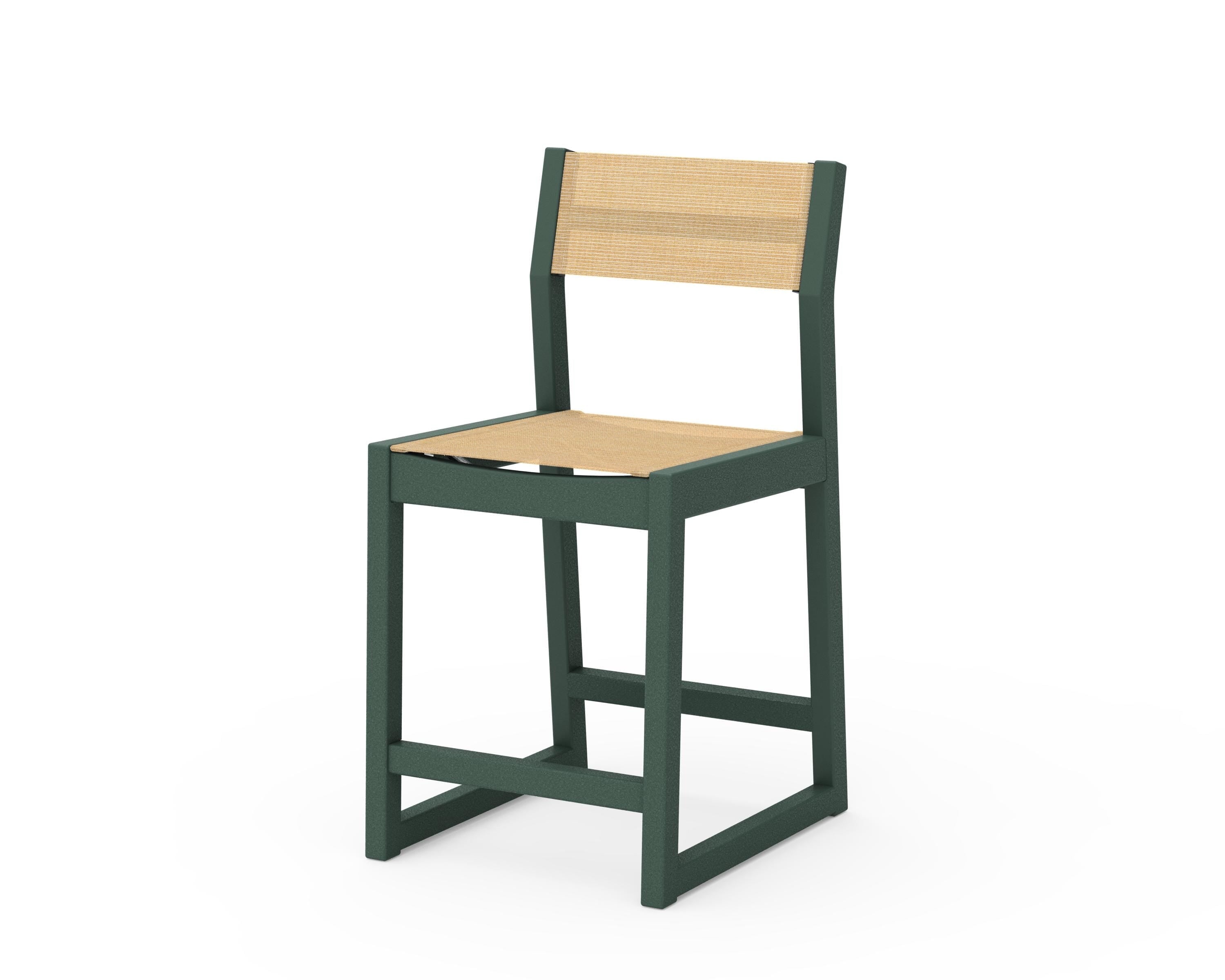 POLYWOOD® EDGE Sling Counter Side Chair in Green / Dupioni Apricot Sling