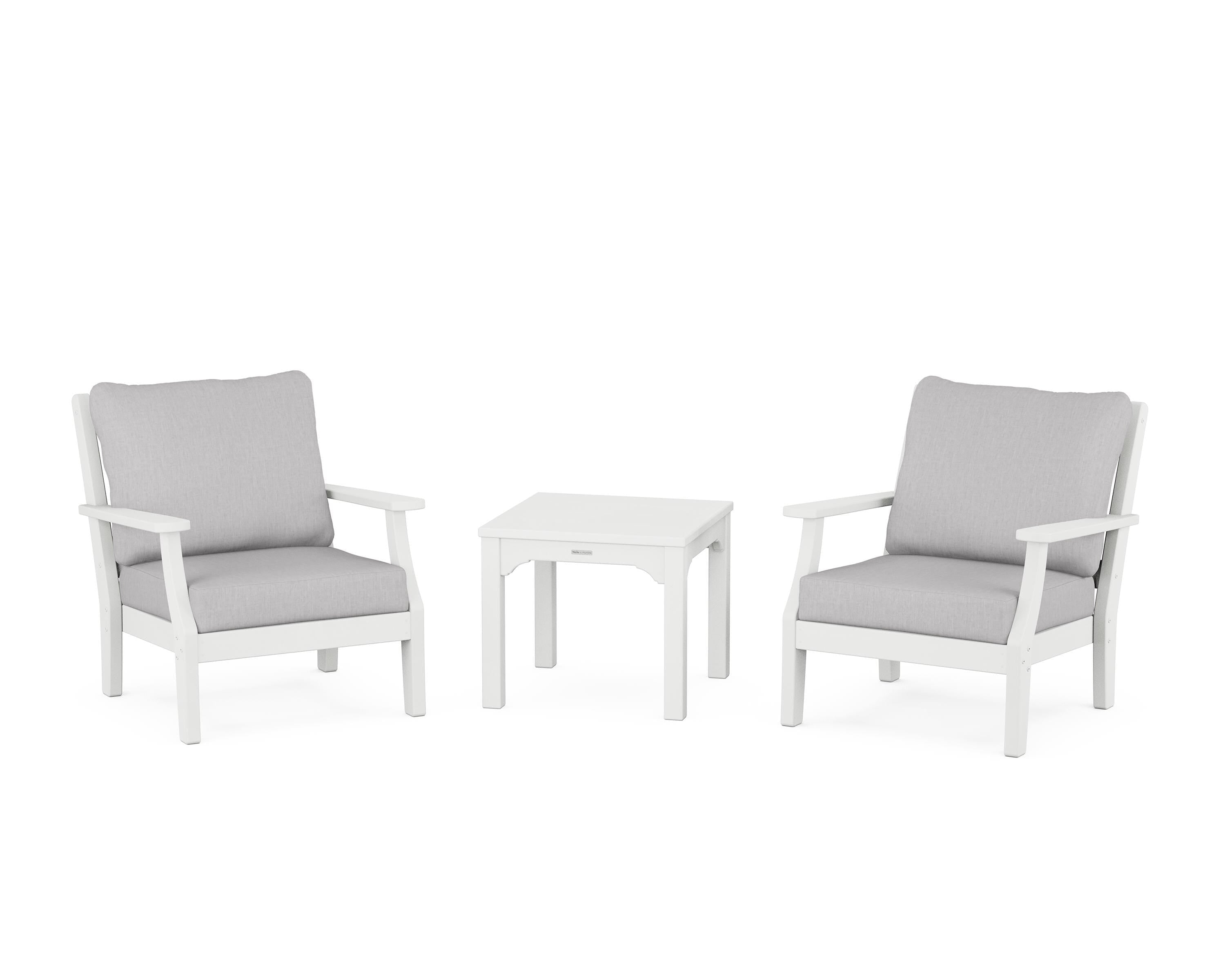 Martha Stewart by POLYWOOD® Chinoiserie 3-Piece Deep Seating Set in White / Granite