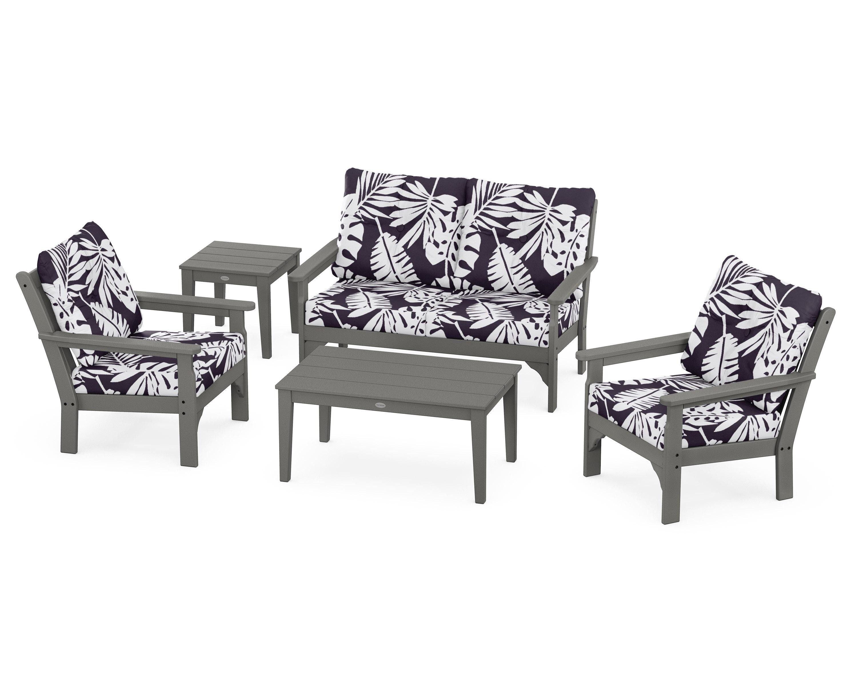 POLYWOOD® Vineyard 5-Piece Deep Seating Set in Slate Grey / Leaf Navy