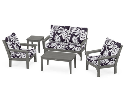 POLYWOOD® Vineyard 5-Piece Deep Seating Set in Slate Grey / Leaf Navy
