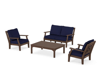 Martha Stewart by POLYWOOD® Chinoiserie 4-Piece Deep Seating Set with Loveseat in Mahogany / Navy